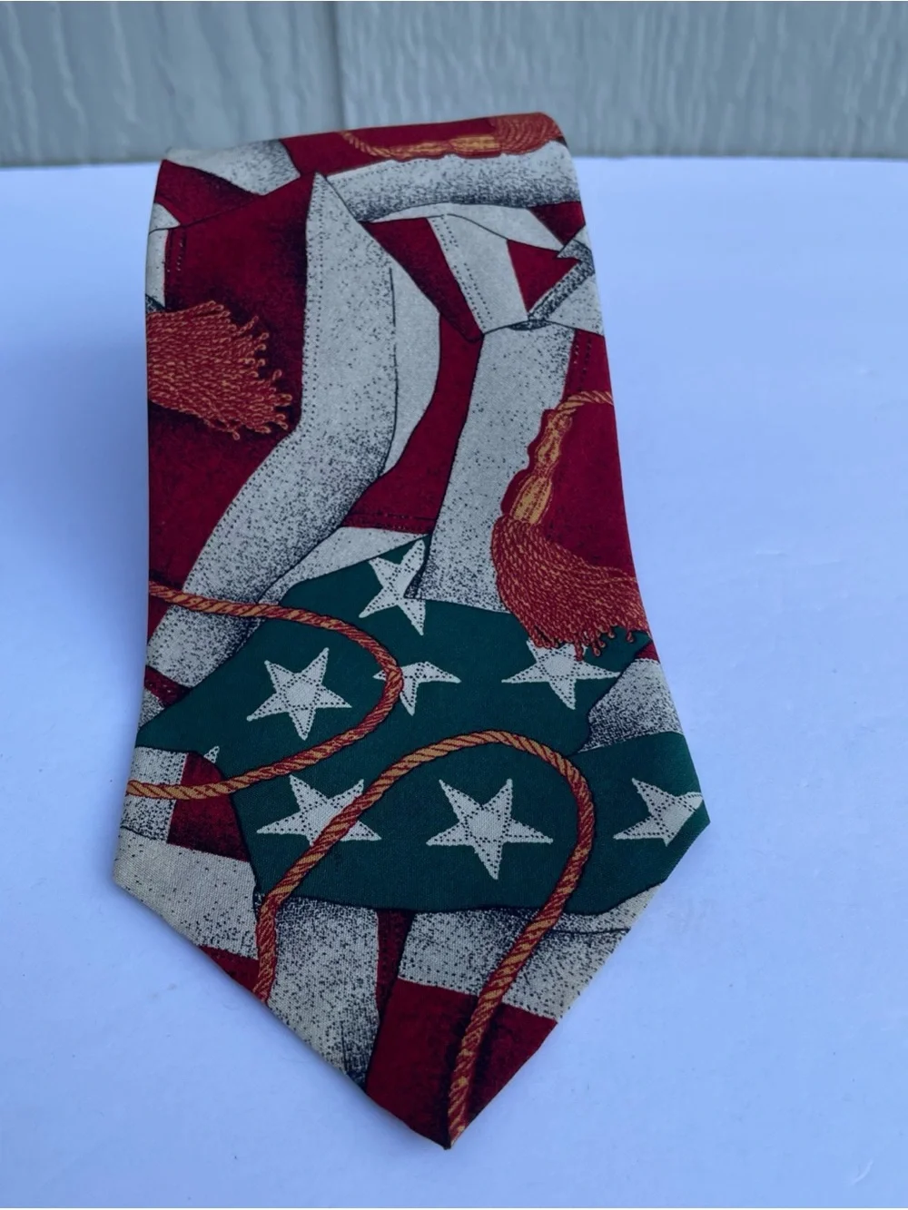 VTG Polo Ralph Lauren Tie American Flag 100% Silk Made By Hand In USA Party REAR - Picture 1 of 12